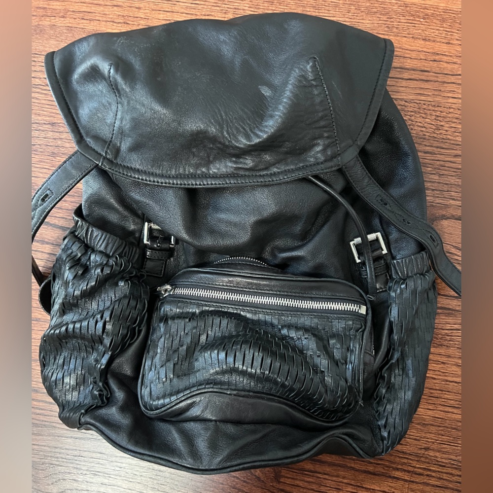 Alexander Wang Black Leather Backpack with Woven Detail